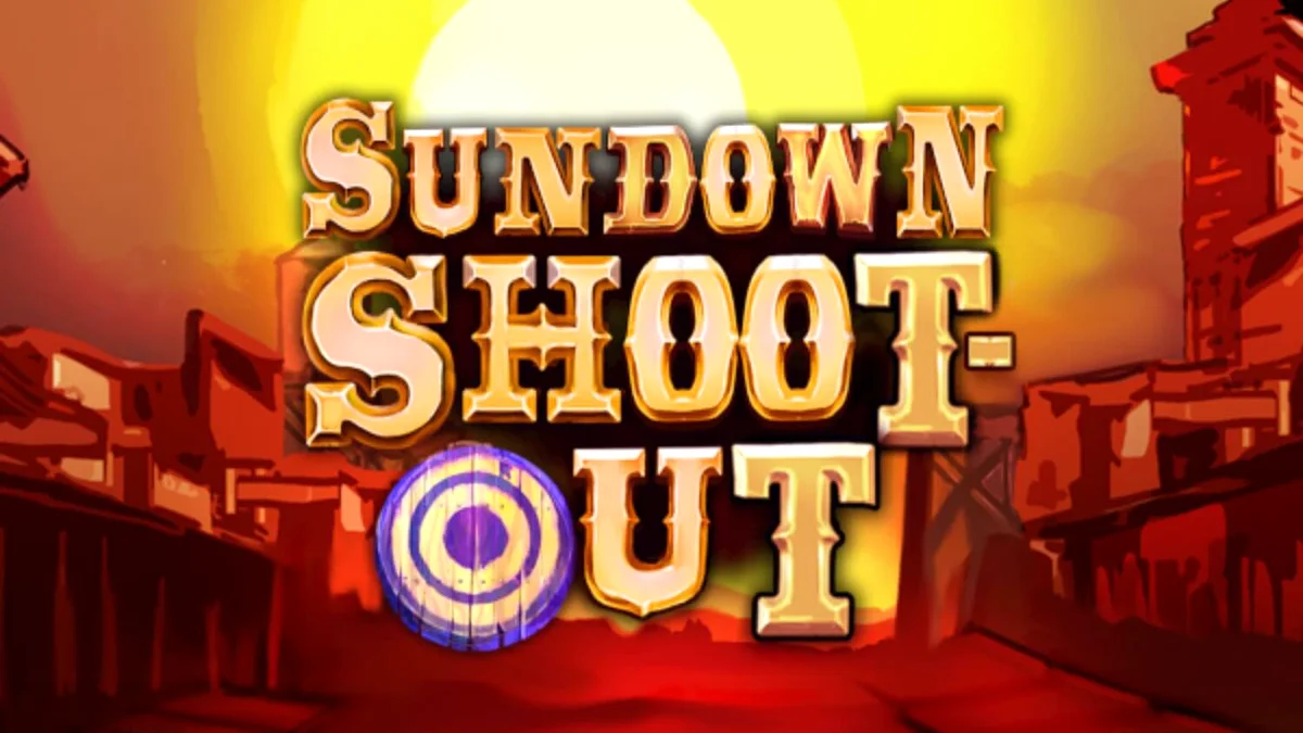 Tampilan visual slot Sundown Shootout dengan tema koboi dan gurun