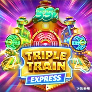 Tampilan visual slot Triple Train Express dengan tema cyberpunk neon yang cerah.